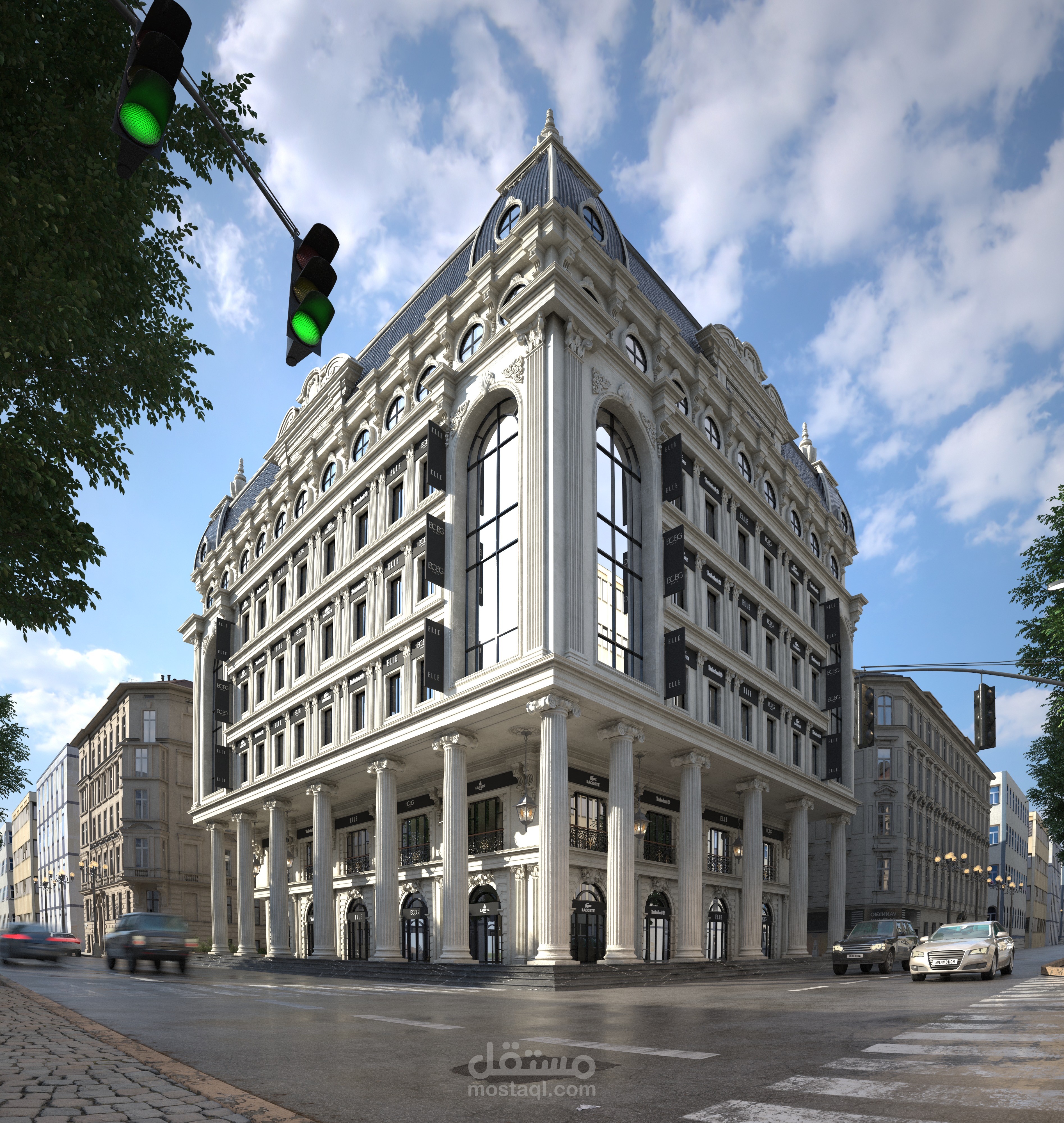 مشروع تصميم معماري للوجهات وتقسيم داخلي وعمل لوحات تصميم انشائي وشوب دروينج انشائي ومعماري لقطعة ارض بنشاط تجاري اداري سكني والاشراف على التنفيذ