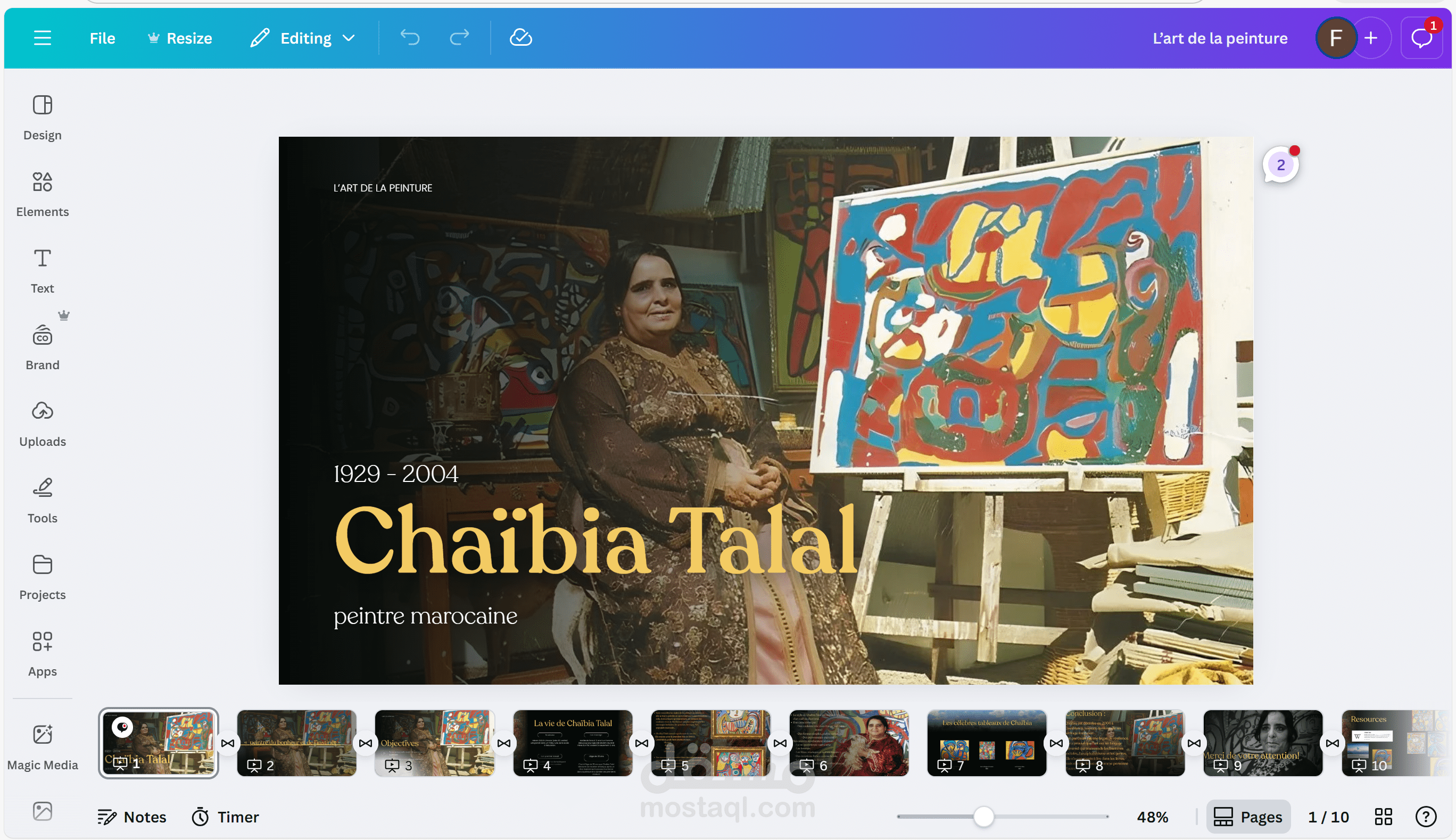 عرض تقديمي احترافي حول حياة وأعمال الفنانة الشعيبية طلال