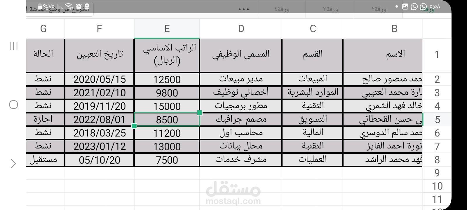 كشف بأسماء الموظفين وبياناتهم
