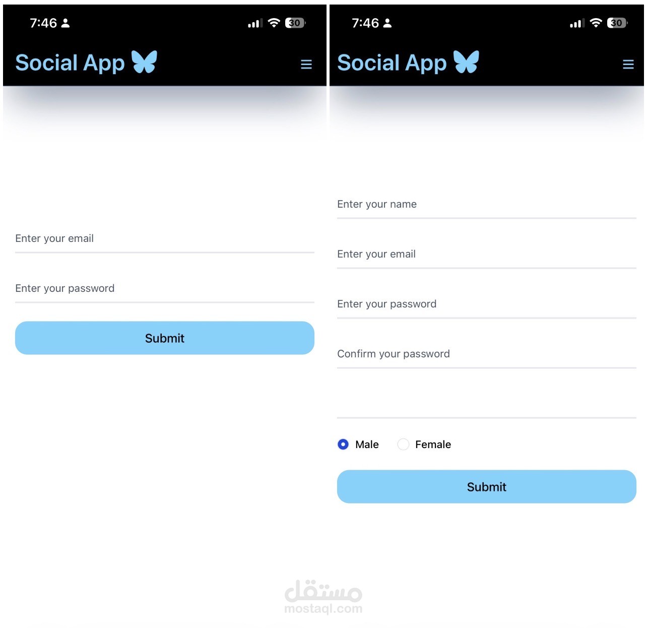 Social App (React + Tailwind CSS)