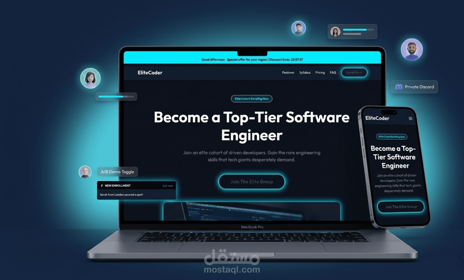 Landing Page بتصميم عصري و جذاب لمنصة كورسات