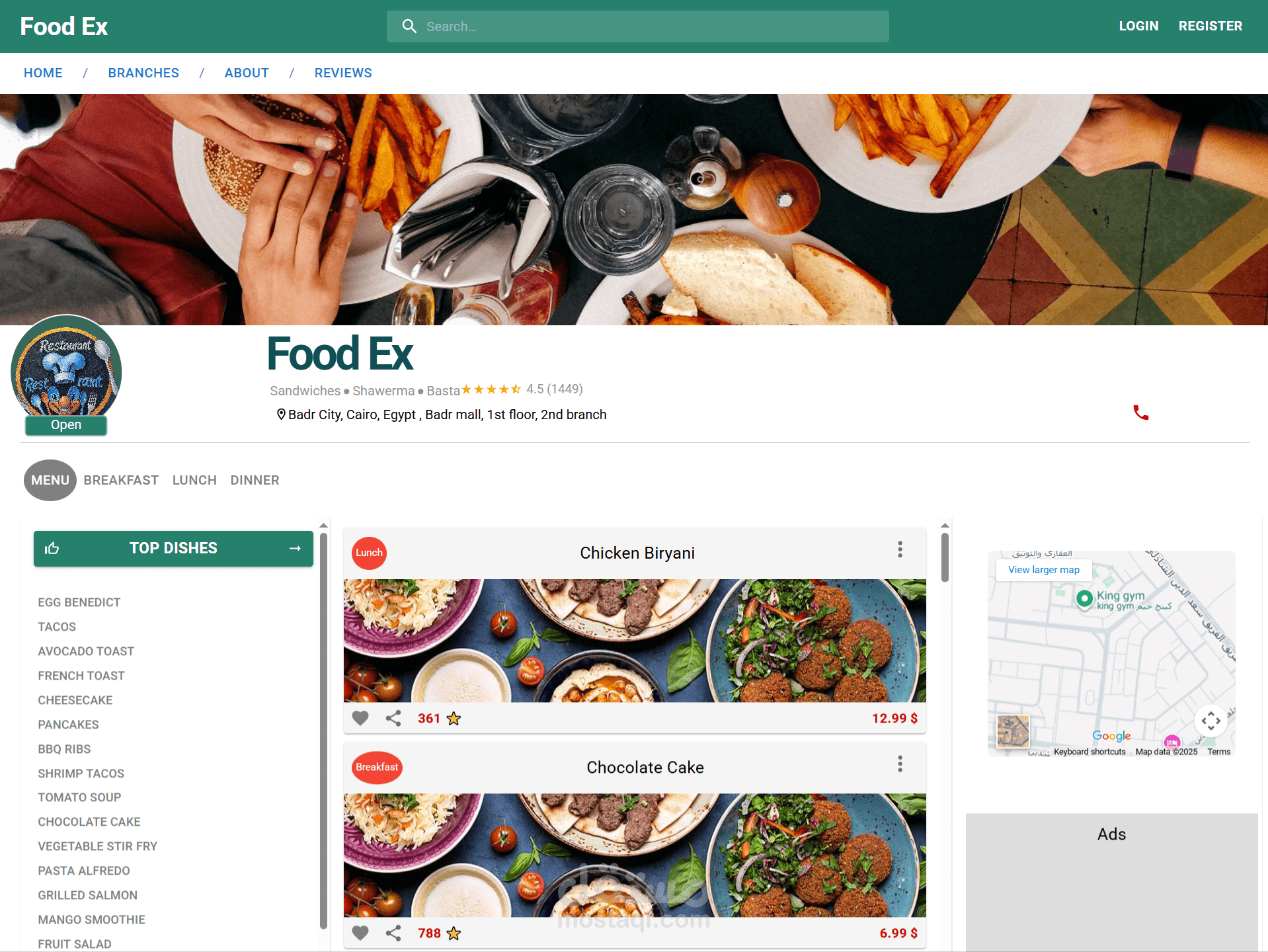 FoodEx Website || Restaurant