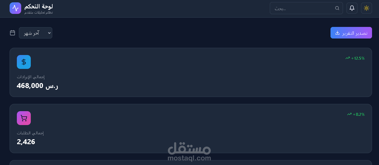 لوحة تحكم تحليلات البيانات التفاعلية