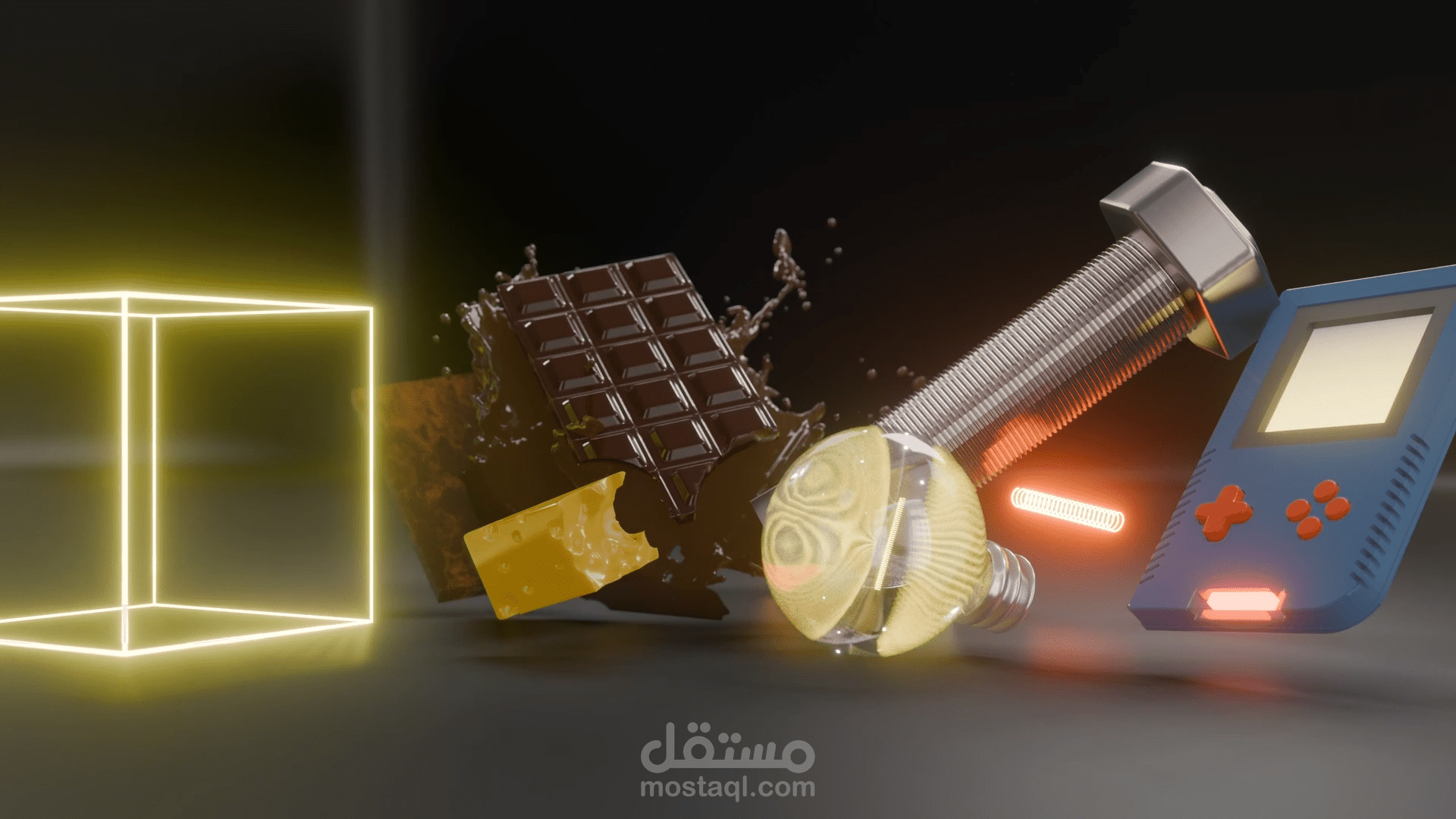 تصميم مشهد ثلاثي الأبعاد (3D Still Life) بإضاءة وخامات واقعية