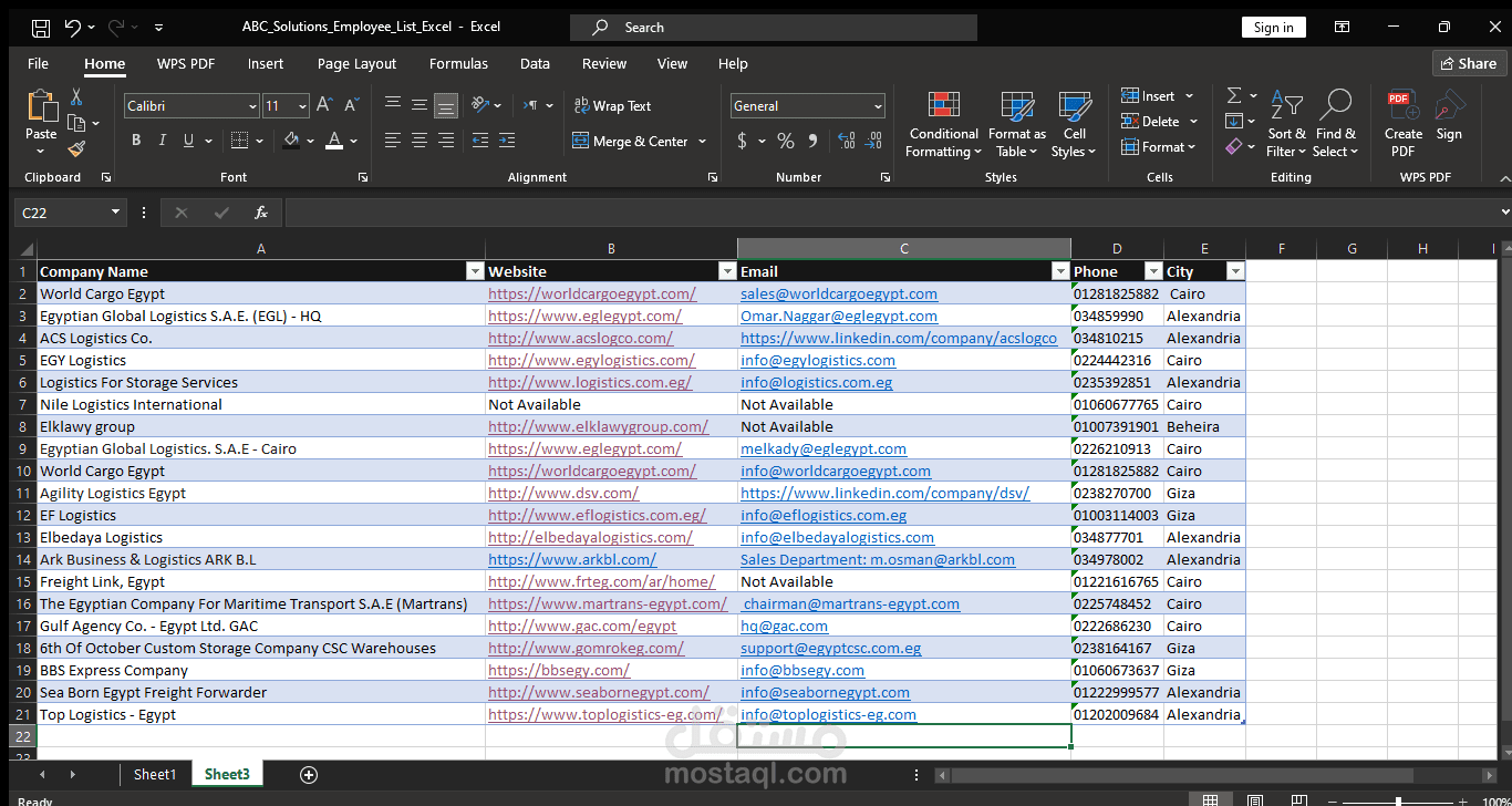 Company Research & Contact Data Collection – Egypt Logistics