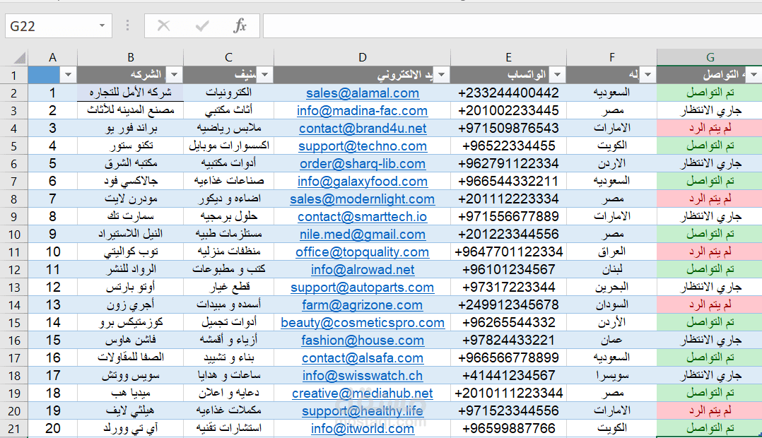 إدخال وتنظيم بيانات شركات على Excel