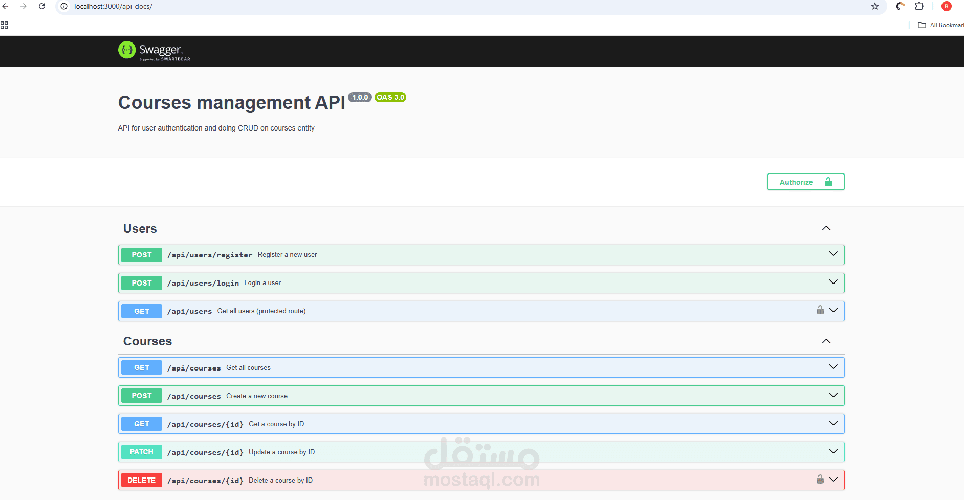 لإدارة الدورات التدريبية API