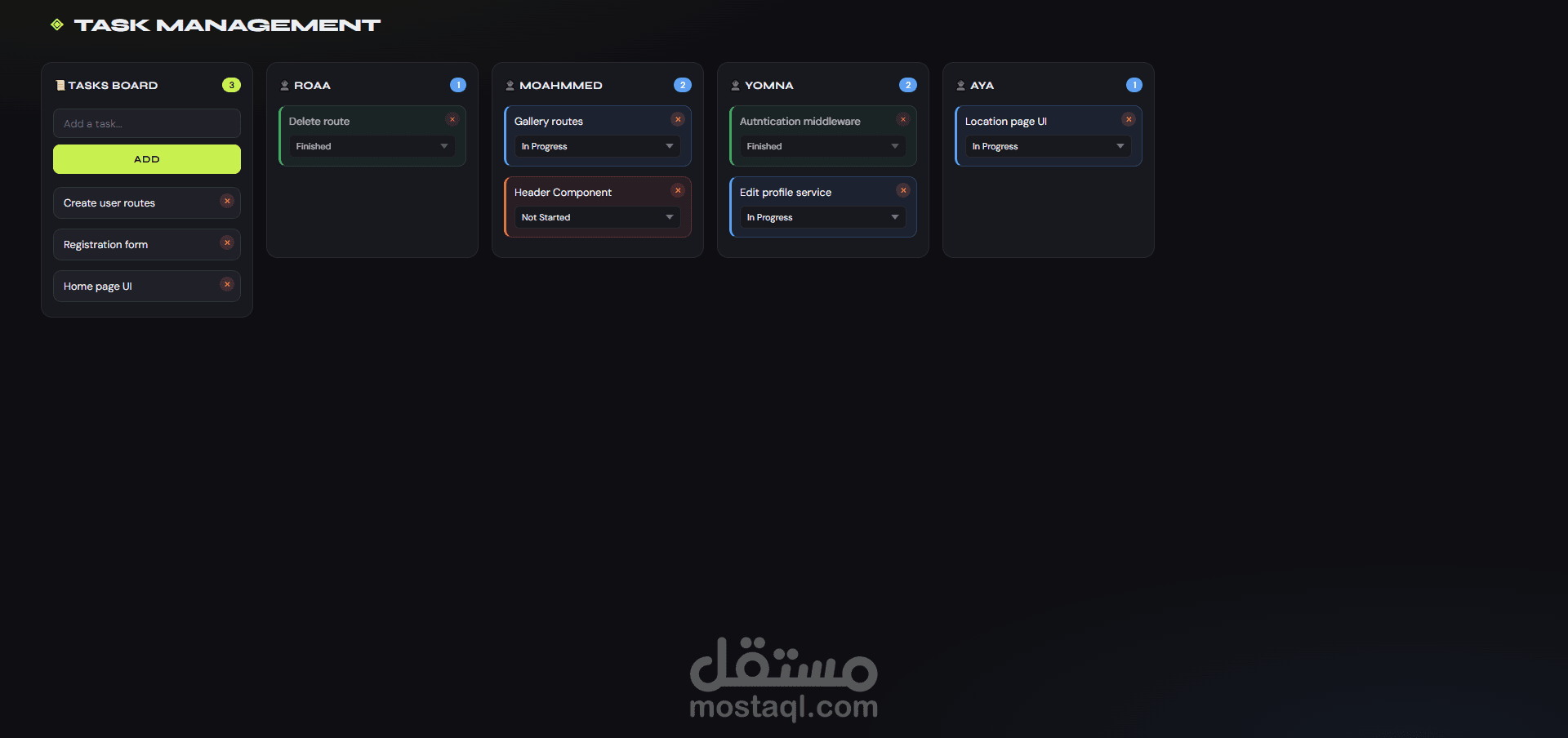 واجهة لادارة المهام