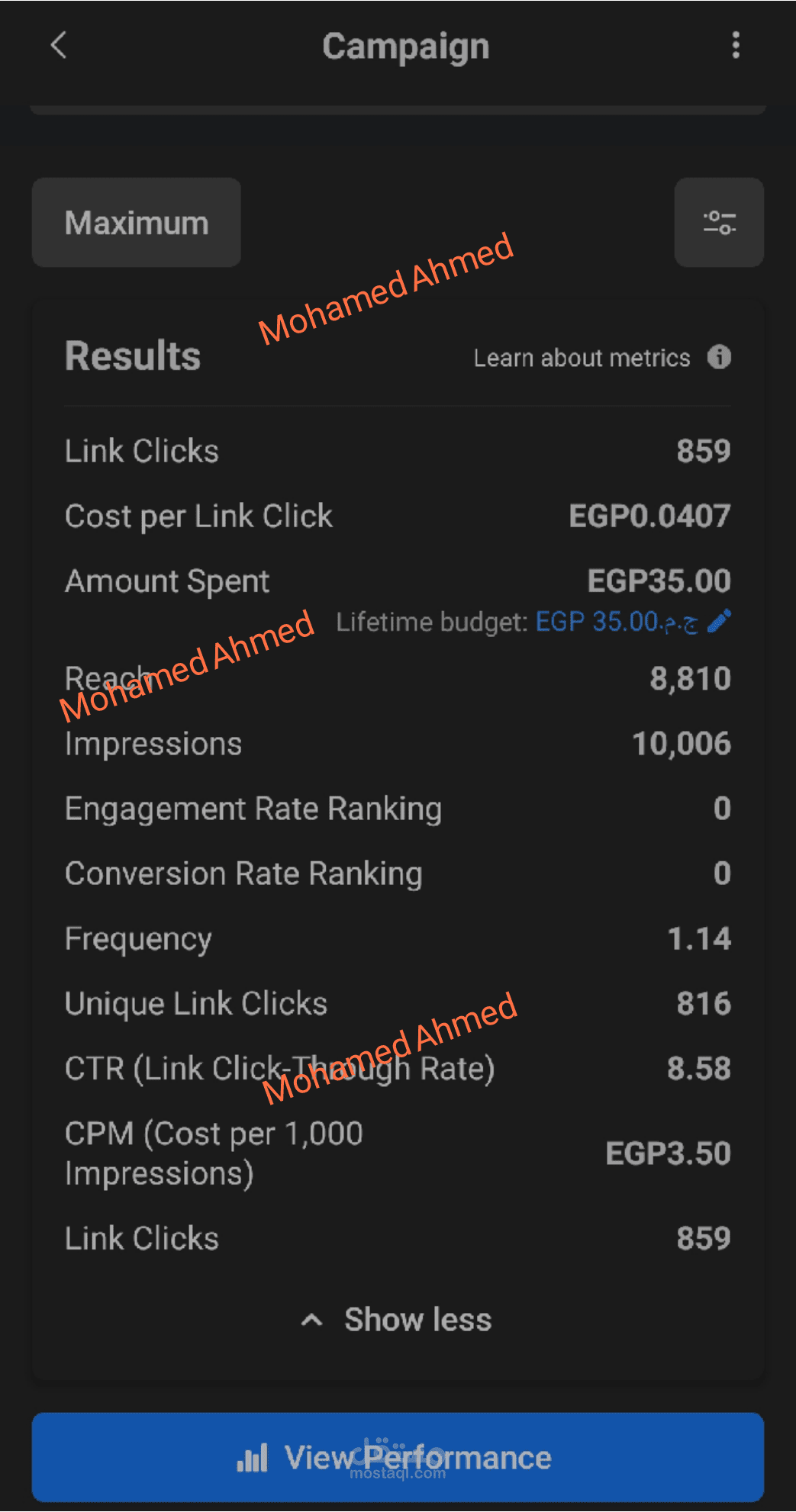 اعلان Traffi ل فيديو على يوتيوب بقيمة ٣٥ جنيه مصرى فقط حقق ٨٥٩ ضغطة على اللينك ووصول ٨٨١٠
