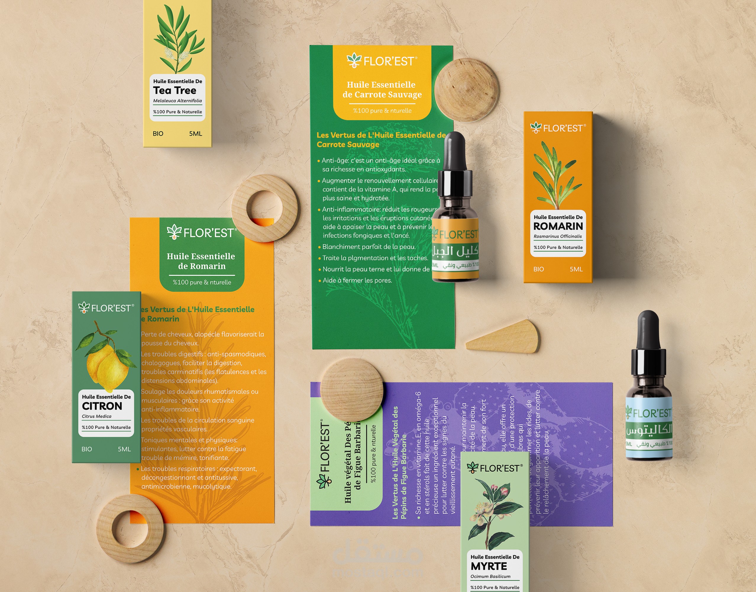 تصميم وتطوير هوية بصرية وتصاميم تغليف لعلامة Flor’Est للزيوت الطبيعية والمياه العطرية