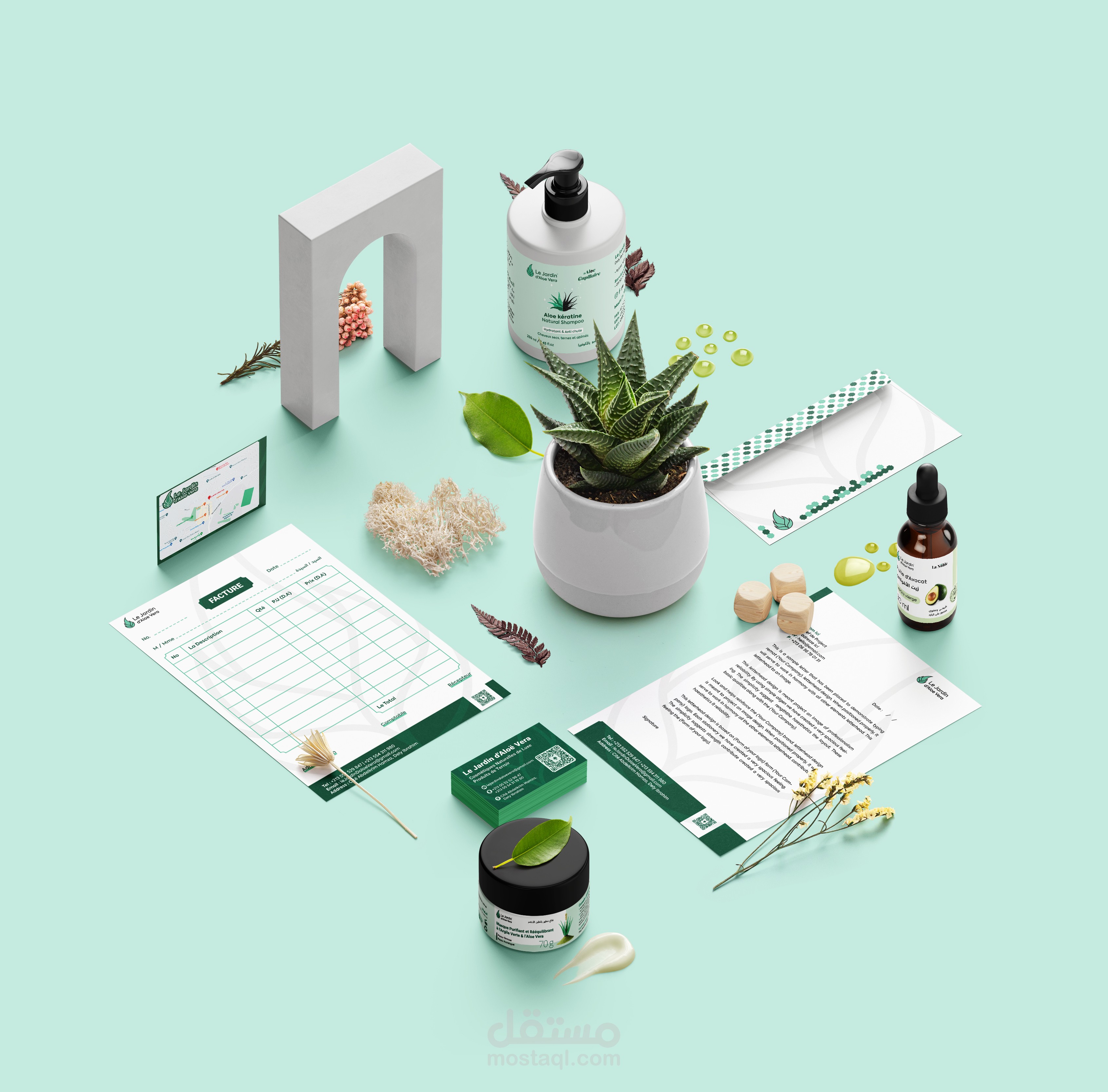 تصميم وتطوير هوية بصرية وتصاميم تغليف لعلامة Le Jardin d’Aloe Vera لمستحضرات التجميل الطبيعية