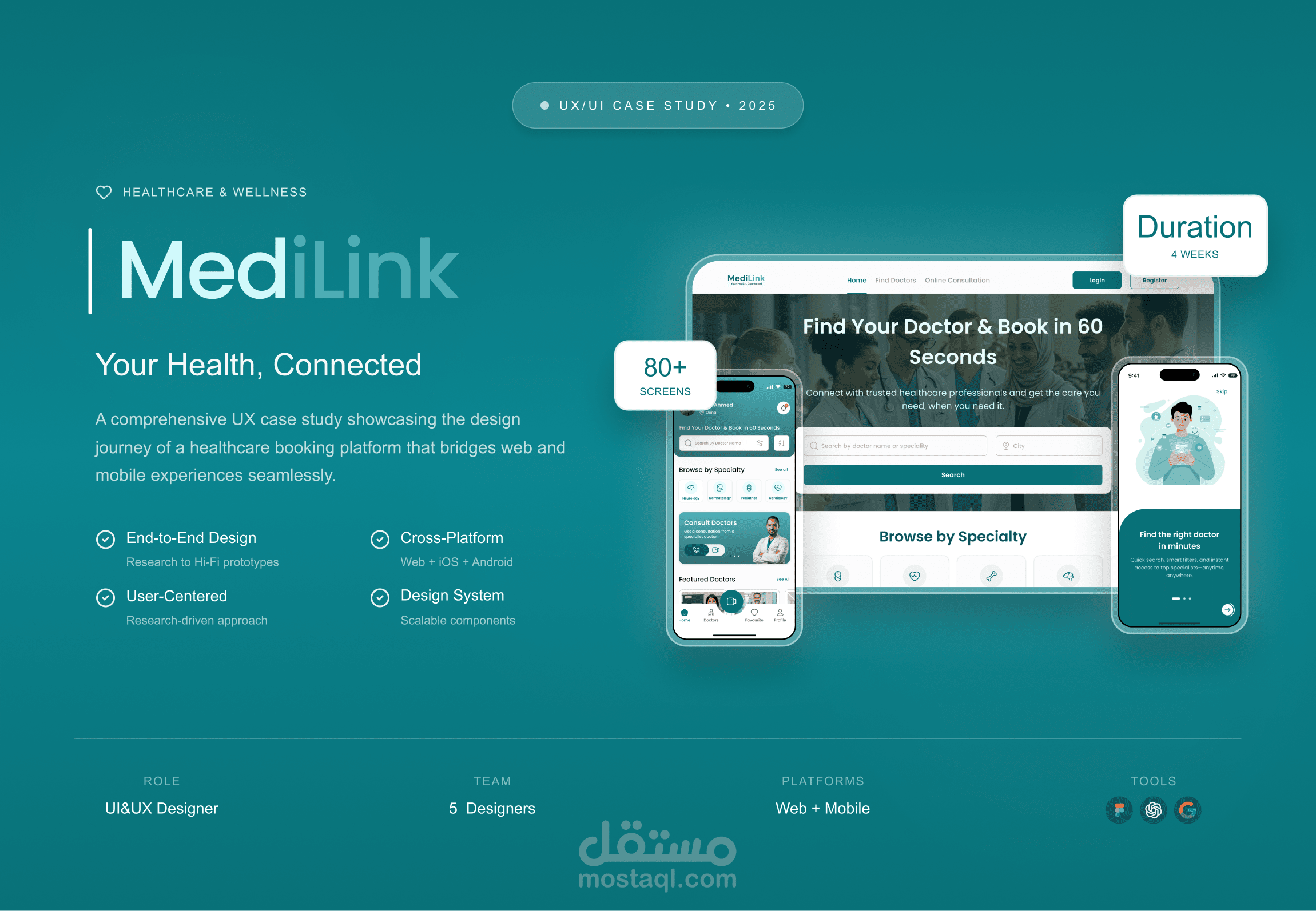 تجربة مستخدم متكاملة لتطبيق حجز طبي واستشارات فورية