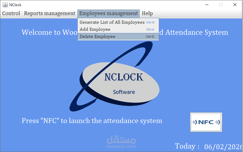 نظام تحكم في الدخول الى شركة مدمج مع برنامج سطح مكتب لإدارة الحضور باستخدام تقنية NFC