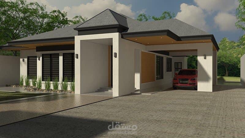 تصميم 3D لواجهة فيلا