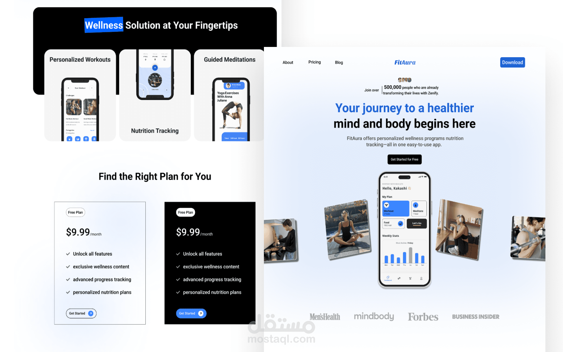 Fitness & Wellness Mobile App – Landing Page UI/UX