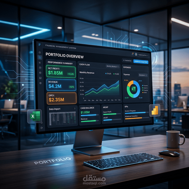 نظام إدارة مالية متكامل ولوحة تحكم احترافية (Excel & Power BI)