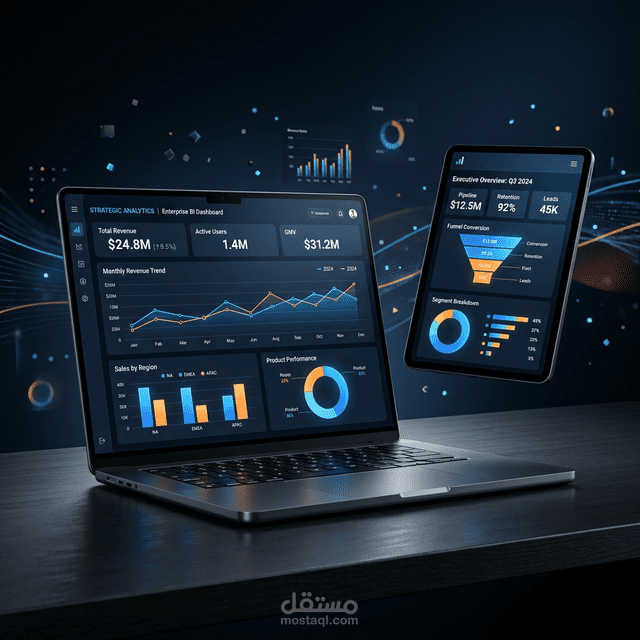 تصميم نظام تحليل بيانات متكامل ولوحات Dashboard تفاعلية للإدارة والمالية والمخزون