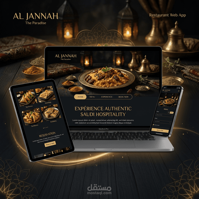تصميم وبرمجة صفحة هبوط تفاعلية لمطعم سعودي فاخر مع سلة تسوق ذكية