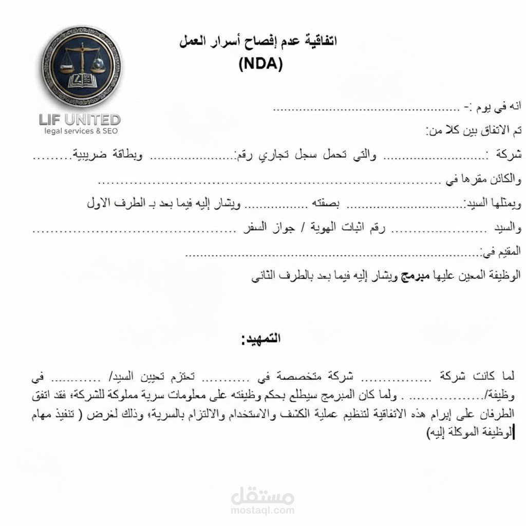 اتفاقية عدم إفصاح (Non-Disclosure Agreement - NDA)