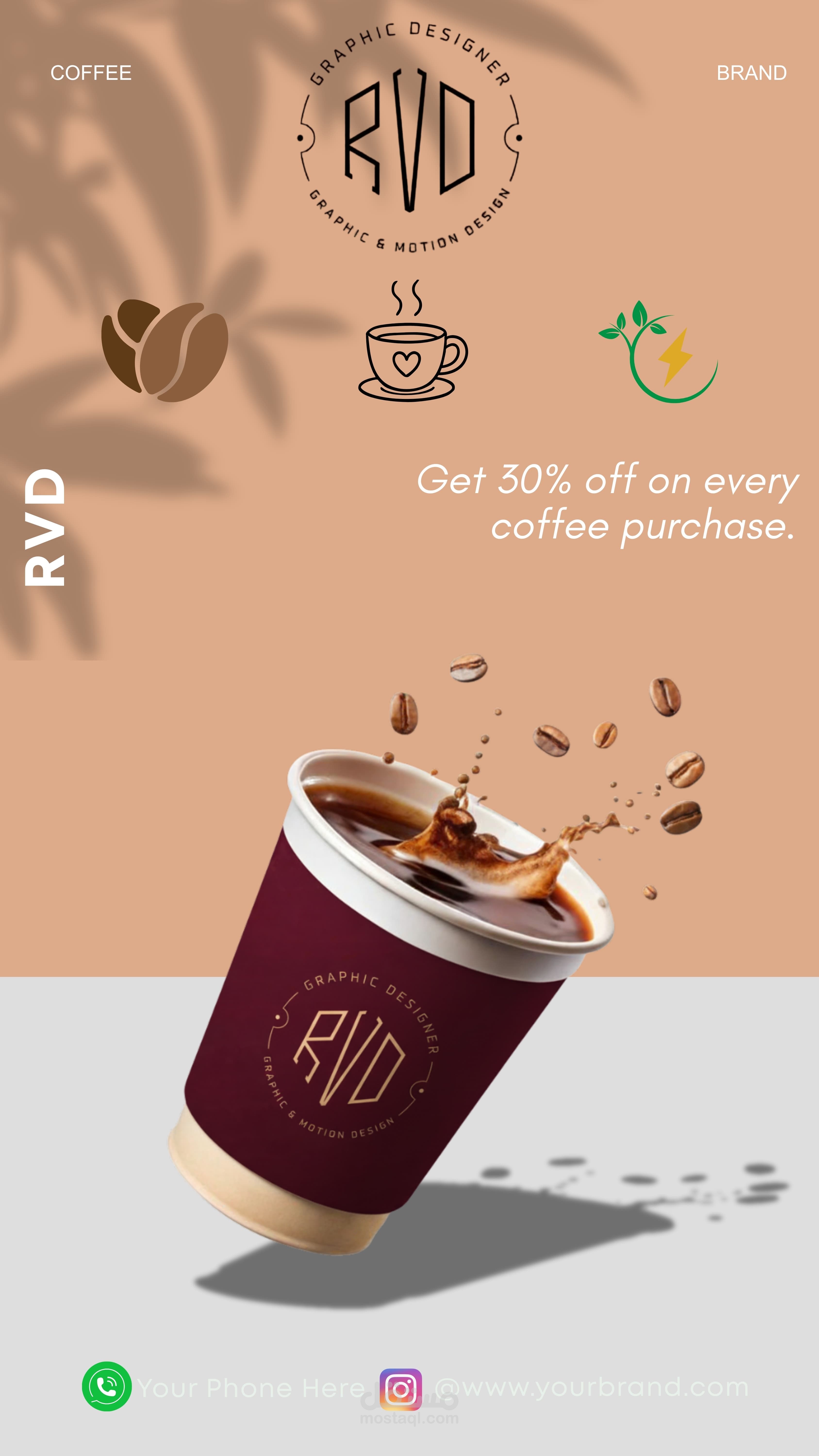 تصميم إعلانات قهوة ومشروبات احترافية لزيادة التفاعل.