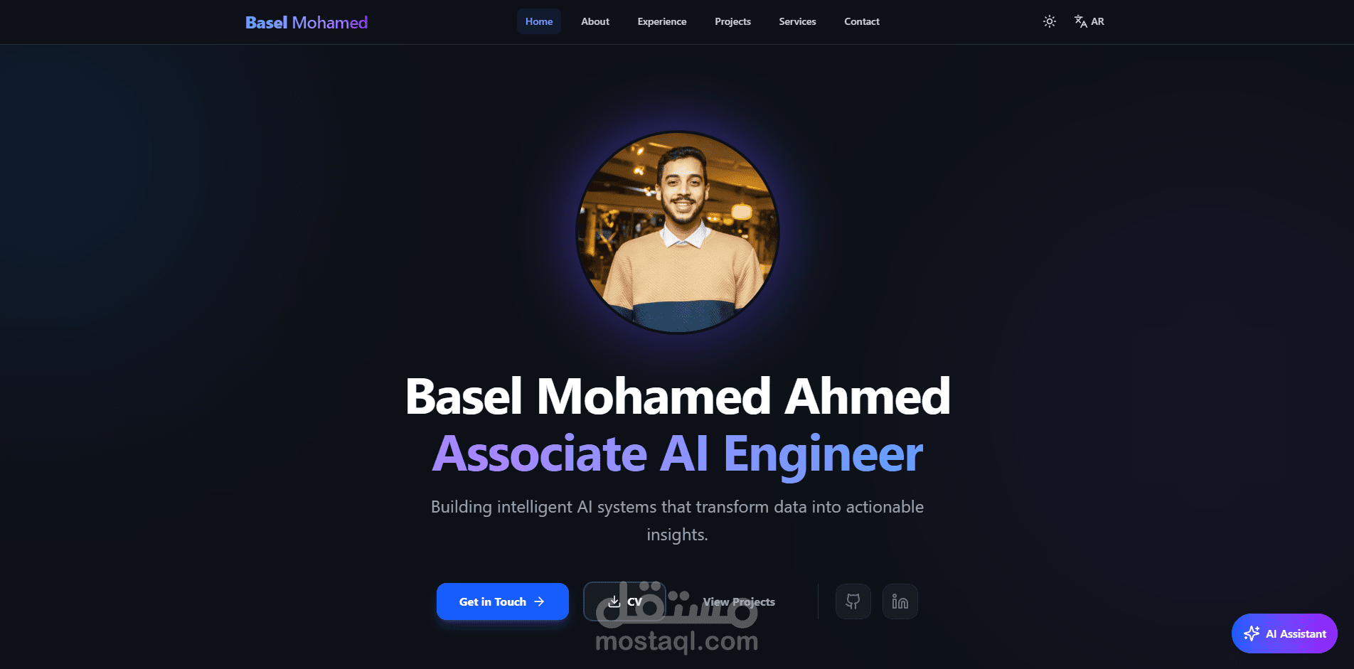 موقع Portfolio احترافي متجاوب مدعوم بمساعد ذكاء اصطناعي