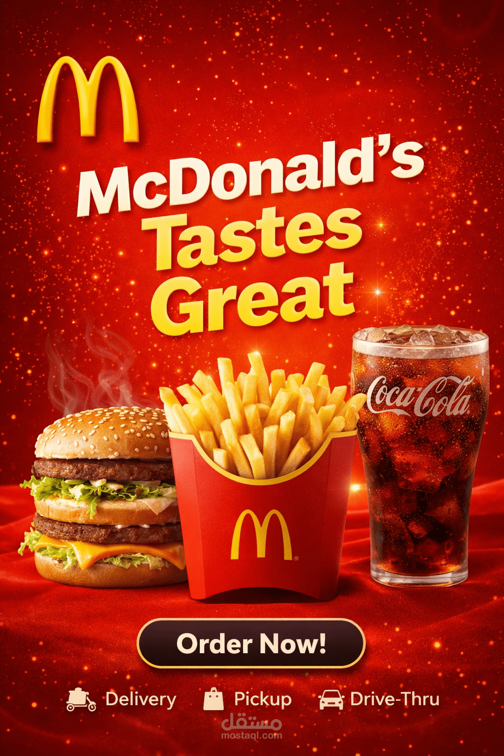 إعلان ترويجي لمفهوم الطعام مستوحى من هوية علامة ماكدونالدز التجارية.