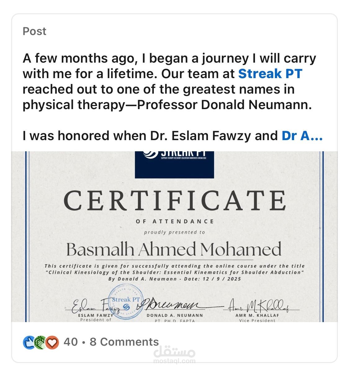 تنظيم محاضرة بعنوان Clinical Kinesiology of the shoulder by prof. Donald Neumann