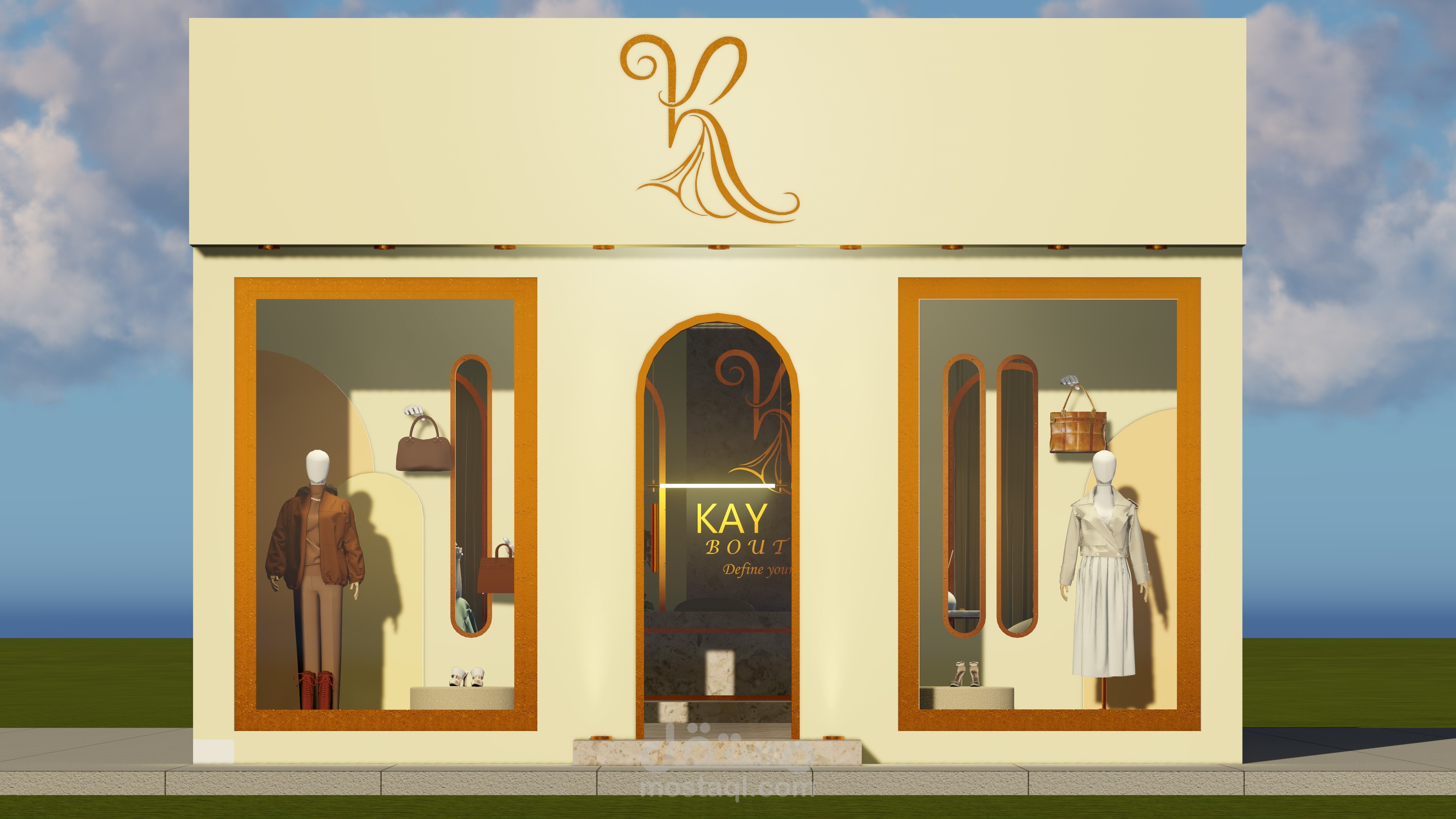 تصميم داخلي وإظهار واقعي لبوتيك أزياء عصري - KAY LINE