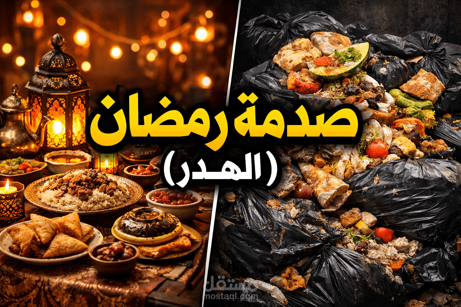 مونتاج فيديو موشن جرافيك إحصائي: "صدمة هدر الطعام في رمضان" (تحريك يدوي احترافي)