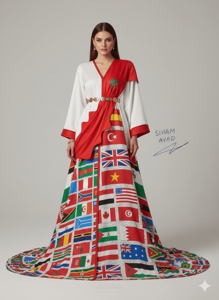 تصميم قفطان مغربي مستوحاة من اعلام الدول