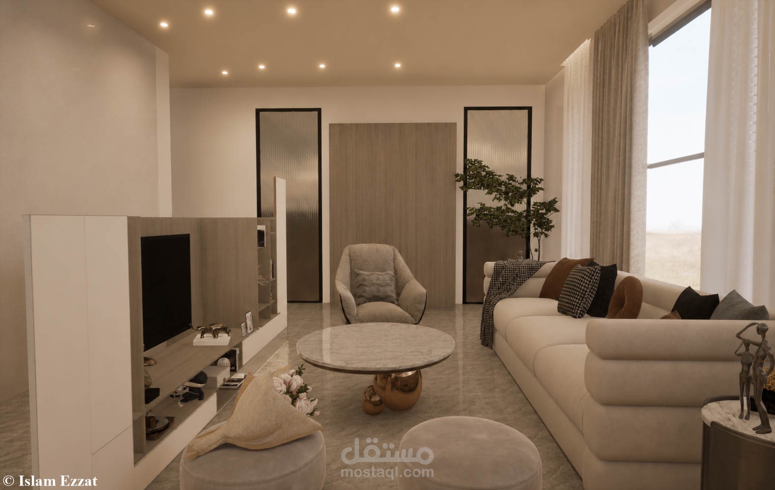 تصميم استوديو سكني متكامل بطابع عصري