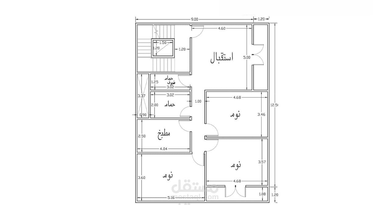 العنوان: مخطط طابق أرضي لمنزل سكني مع أبعاد دقيقة (AutoCAD) ا