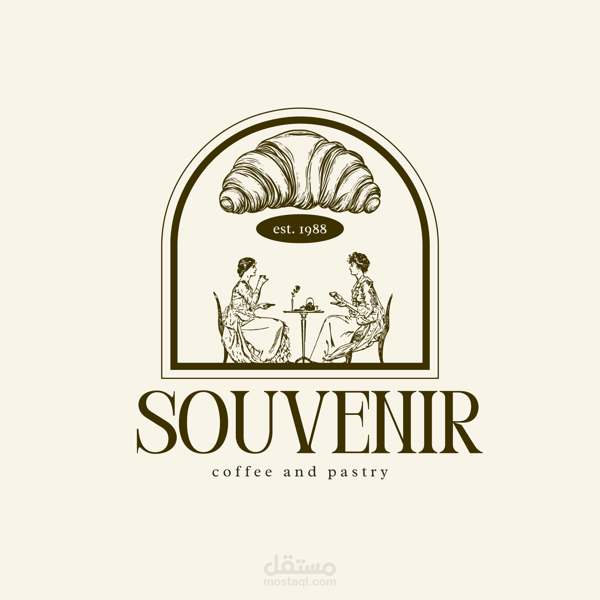 تصميم هوية بصرية (لوقو) "SOUVENIR" بنمط الفينتج الفرنسي الكلاسيكي