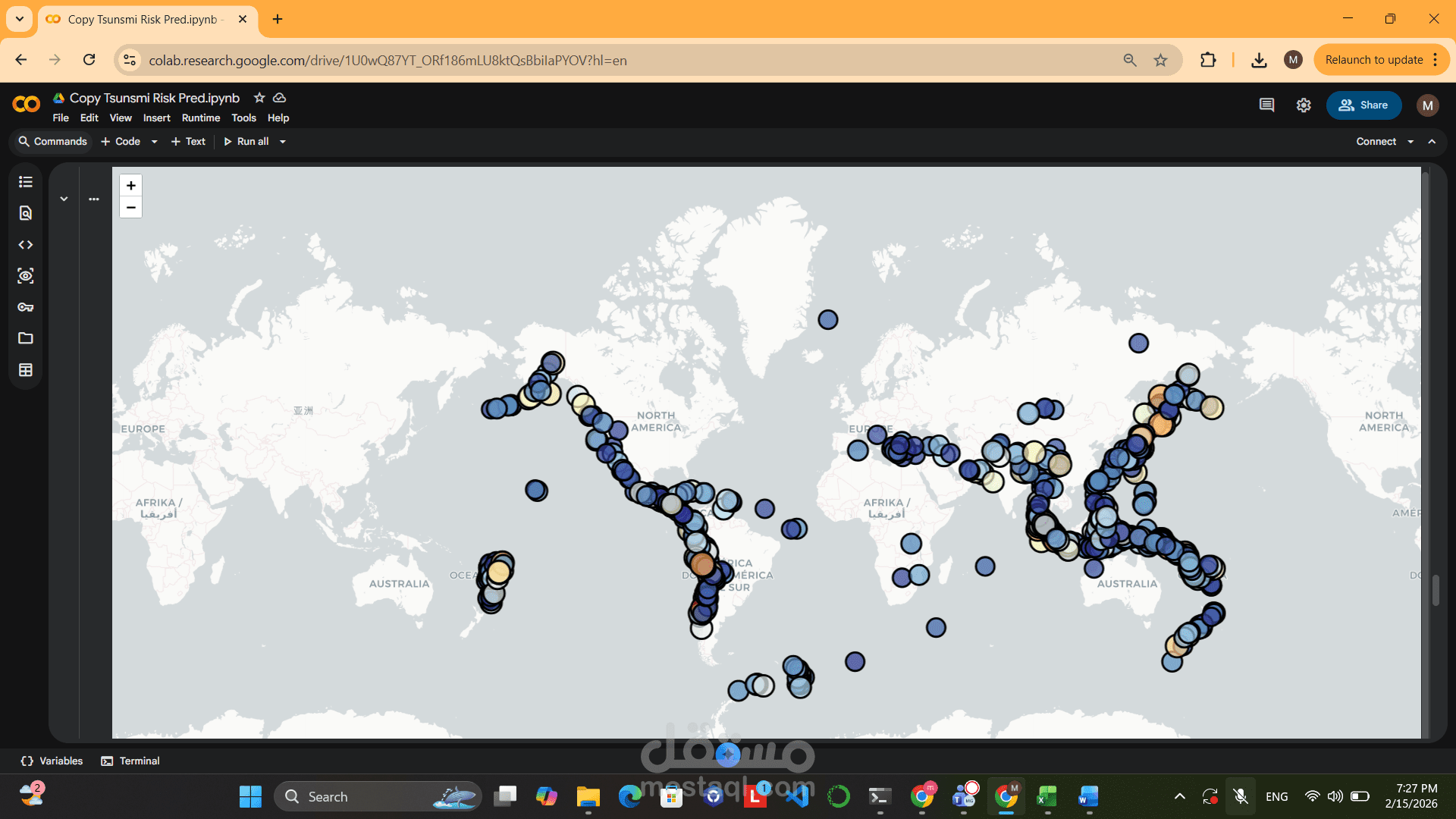 بناء نموذج تنبؤ لمواقع اعصار تسونامى فى العالم