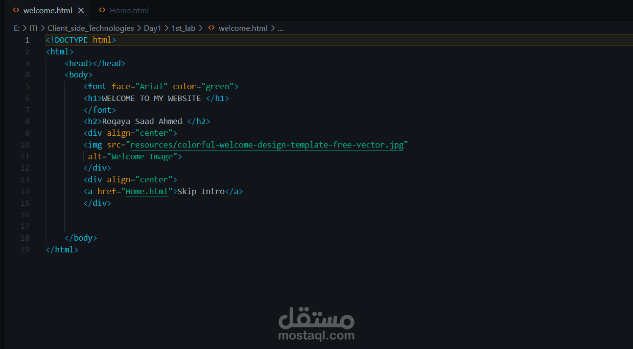 تصميم صفحة ترحيبية (Welcome Page) باستخدام HTML لواجهة موقع ويب