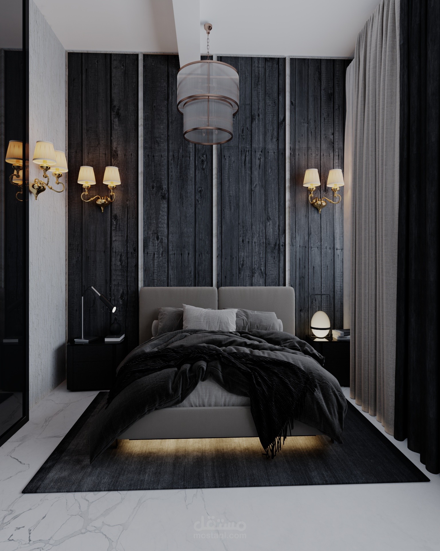 غرفة نوم وحل مشكلة ضيق المساحة