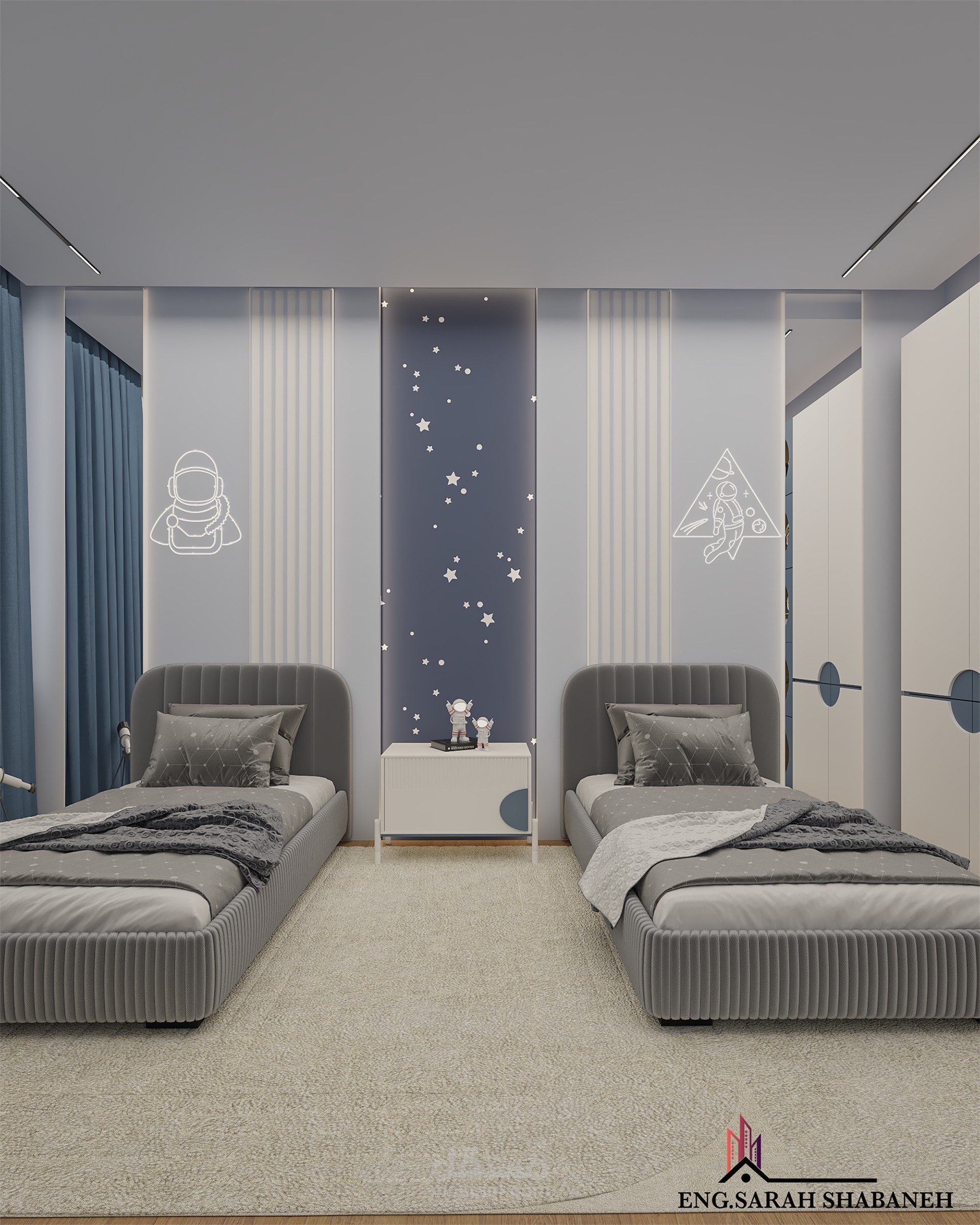 غرفة أطفال مودرن مستوحاة من الفضاء – تصميم عصري وملهم باستخدام برنامج 3dsmax
