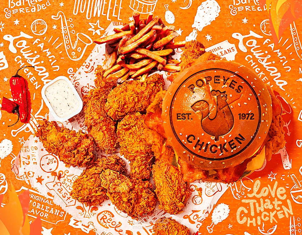 تصاميم سوشيال ميديا احترافية لسلسلة مطاعم Popeyes الشهيرة بوجبات الدجاج المميزة وبجودة عالية جداً