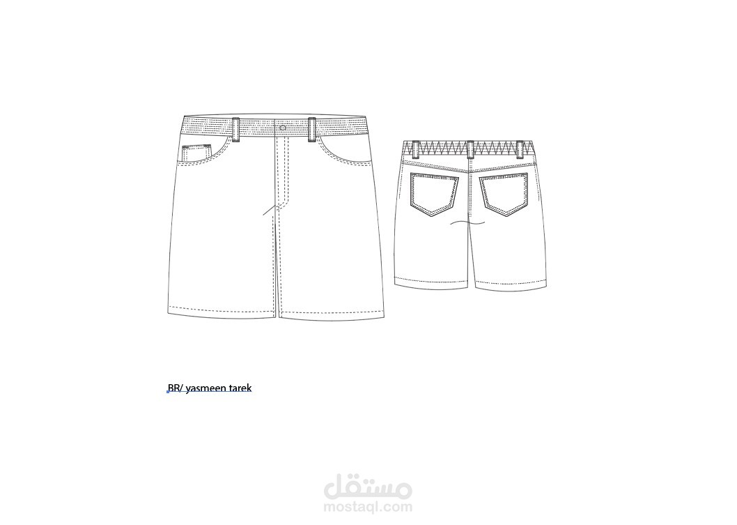 Denim Shorts – Technical Flat Sketch