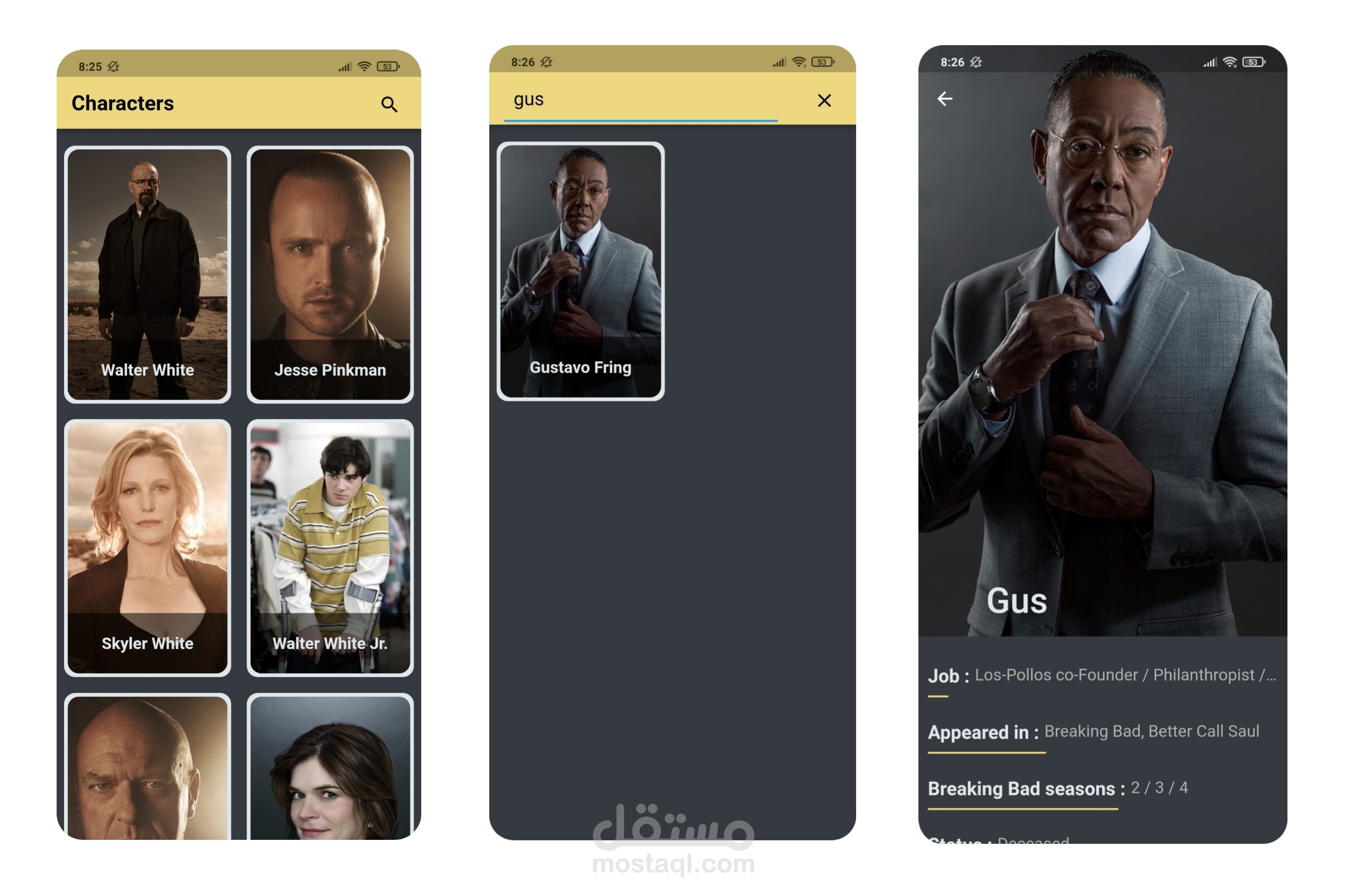 " تطبيق لعرض بيانات خاصة بمسلسل Breaking bad " Mobile Application