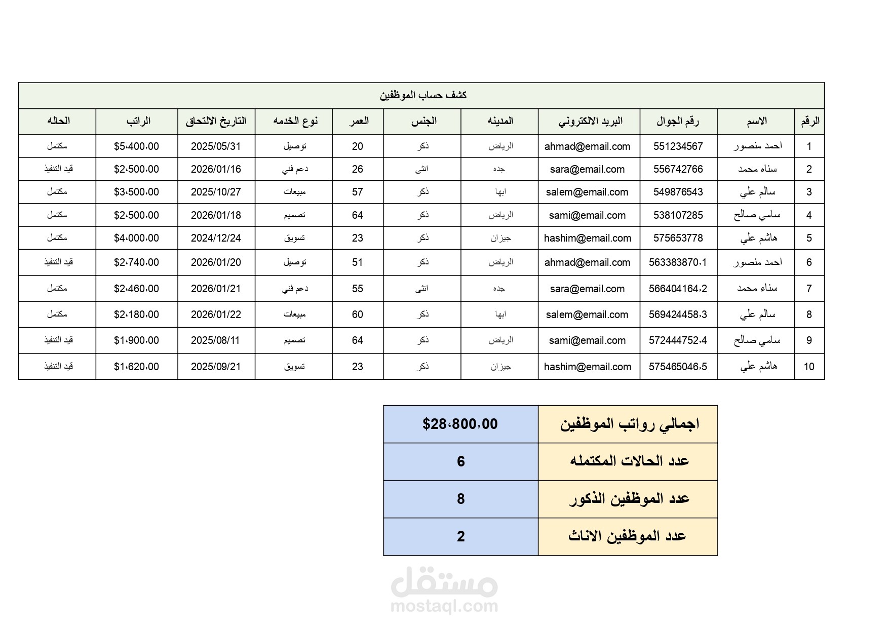 نموذج متطور لإدارة بيانات ورواتب الموظفين أتمتة كاملة ودقة في البيانات.