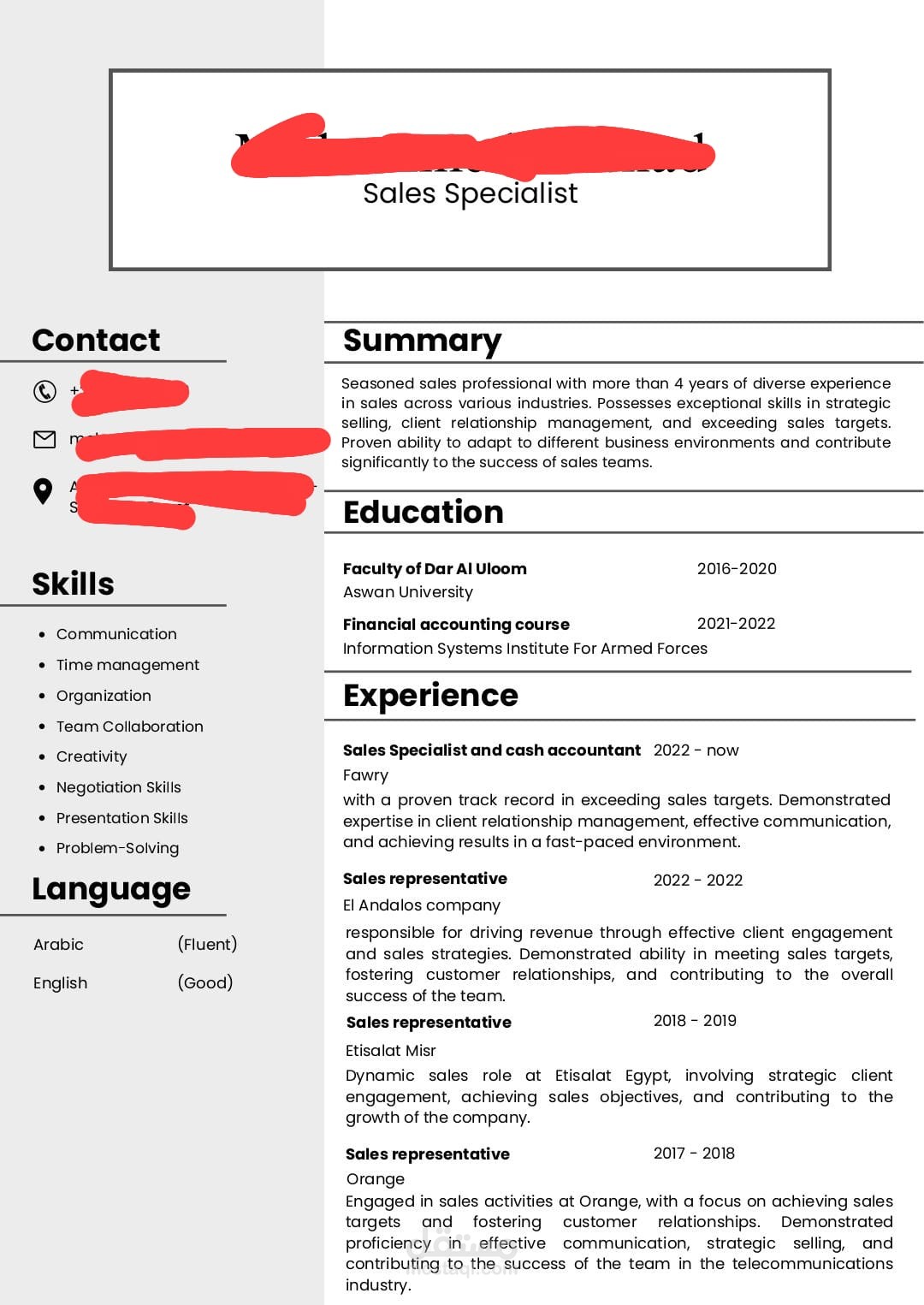 Sales Specialist CV