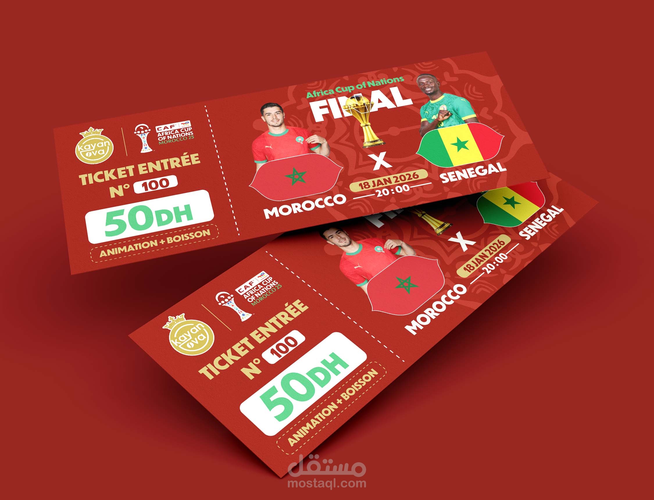 تصميم تذكرة مباراة كرة قدم لمطعم