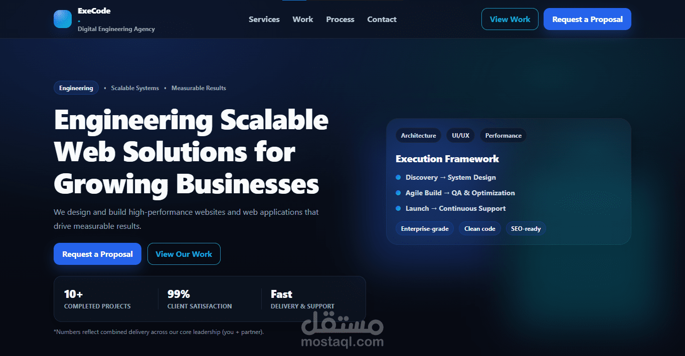 تصميم وتطوير موقع شركة ExeCode – موقع تعريفي احترافي متكامل