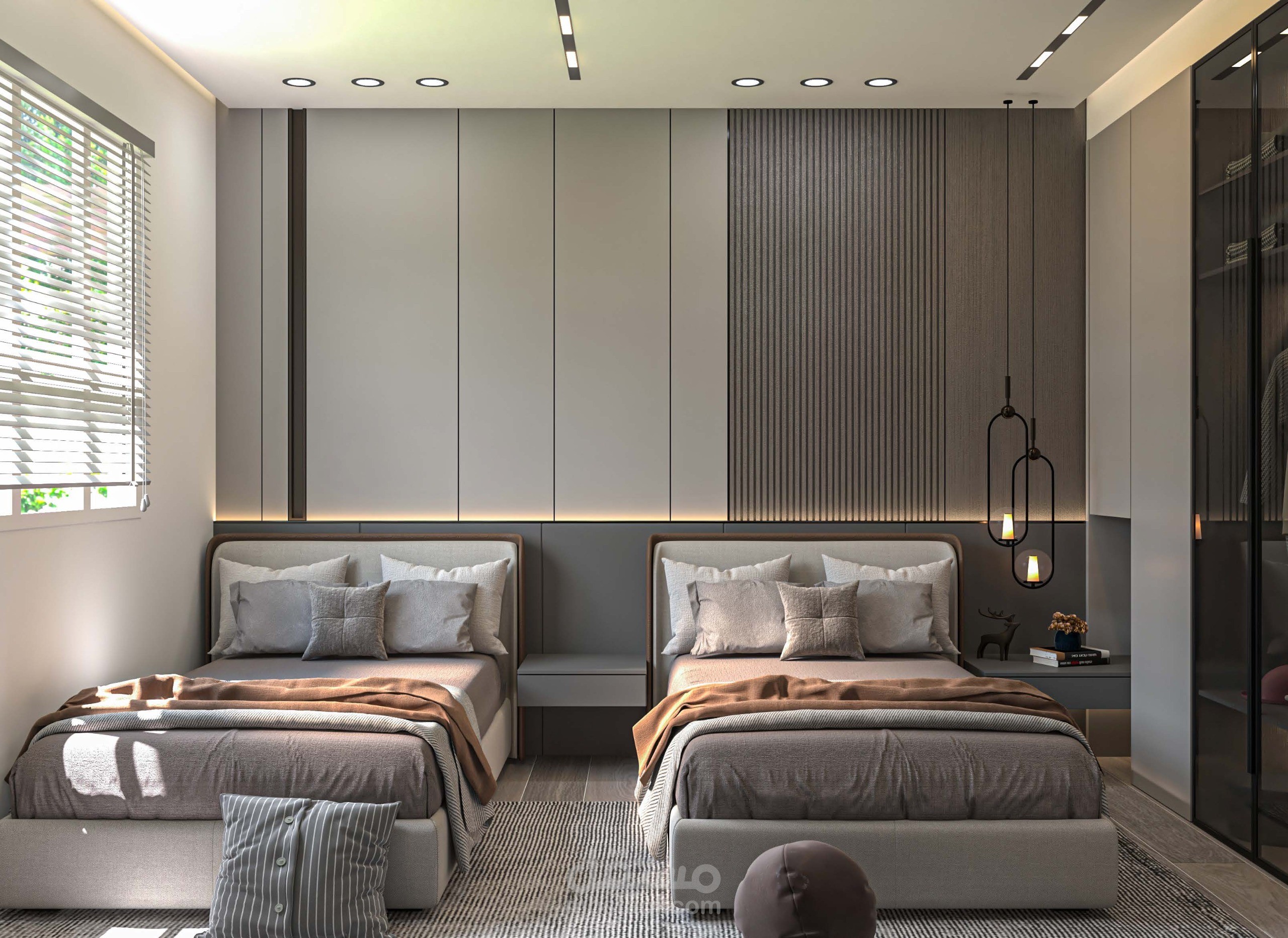 تصميم غرفة نوم اطفال بأسلوب عصري هادئ