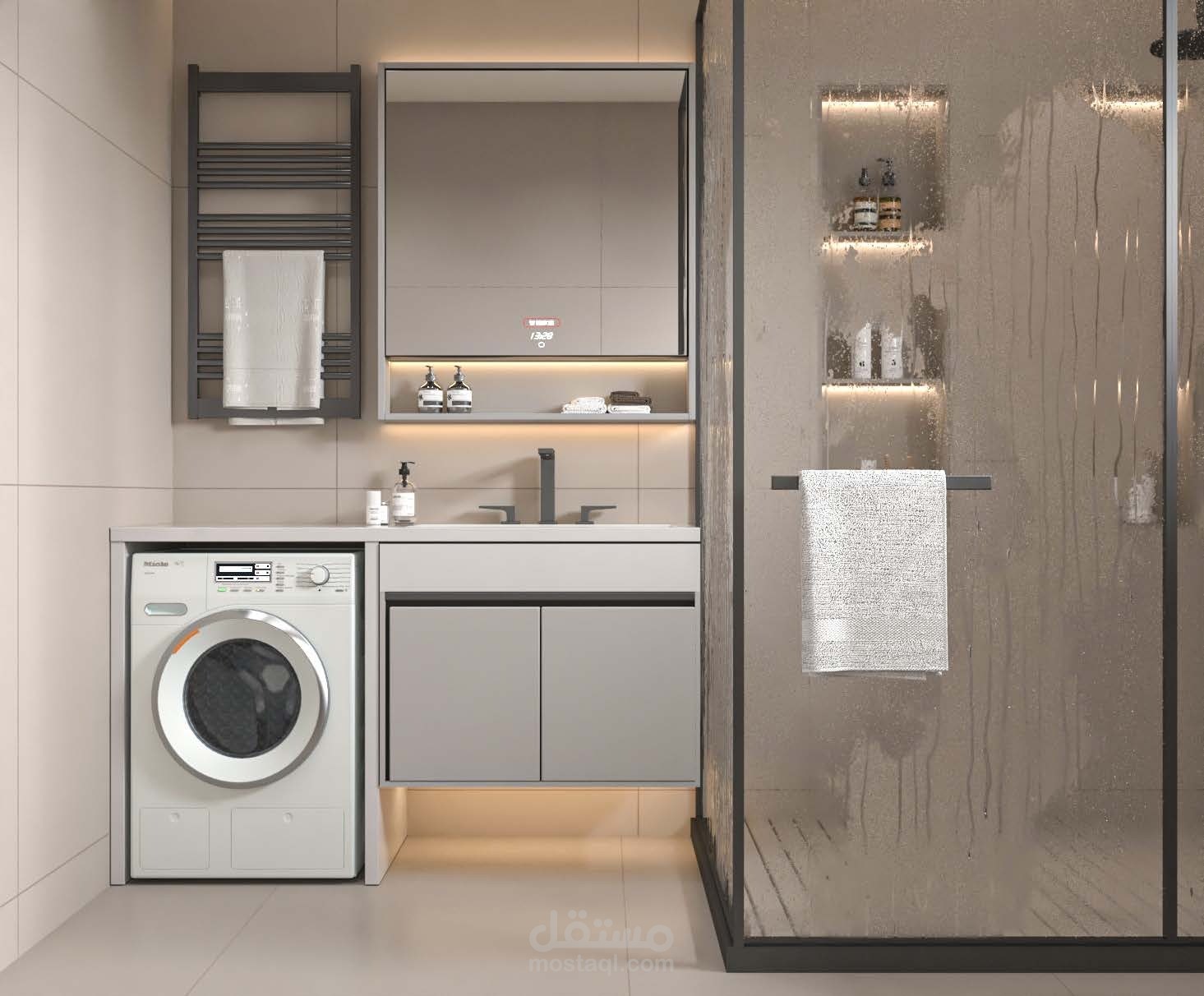 تصميم حمّام عصري عملي بمساحة ذكية