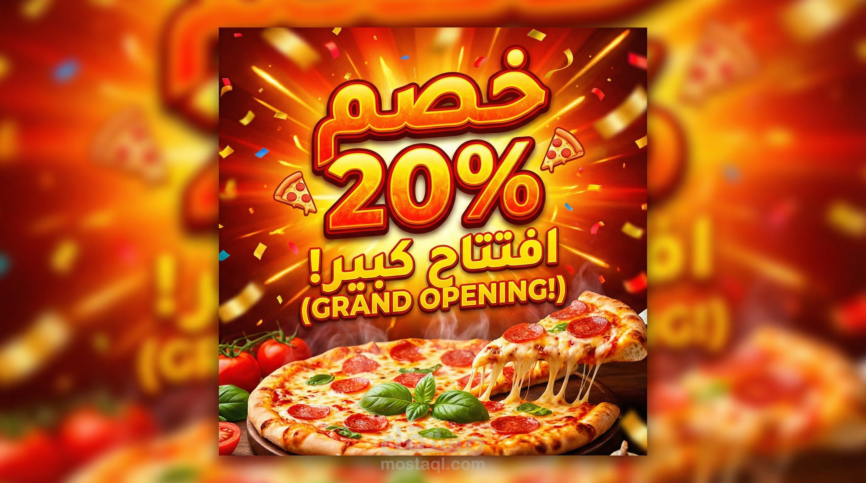 إعلان افتتاح مطعم بيتزا