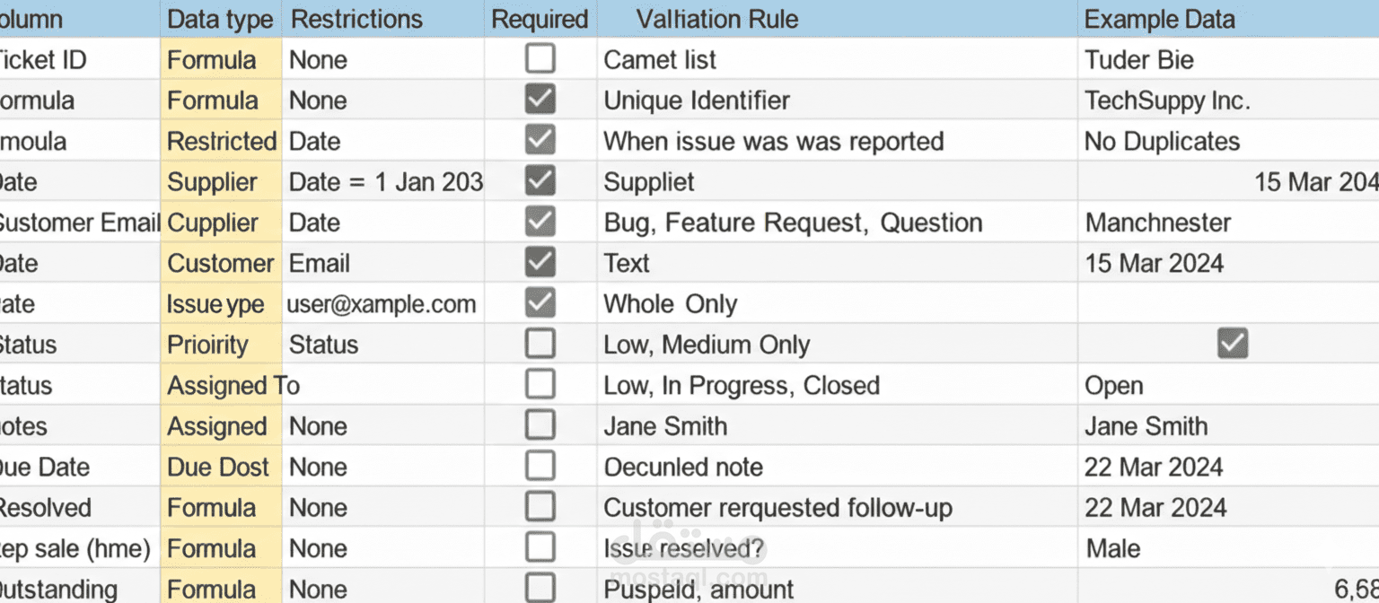 تنظيم وإدخال بيانات في جدول Excel