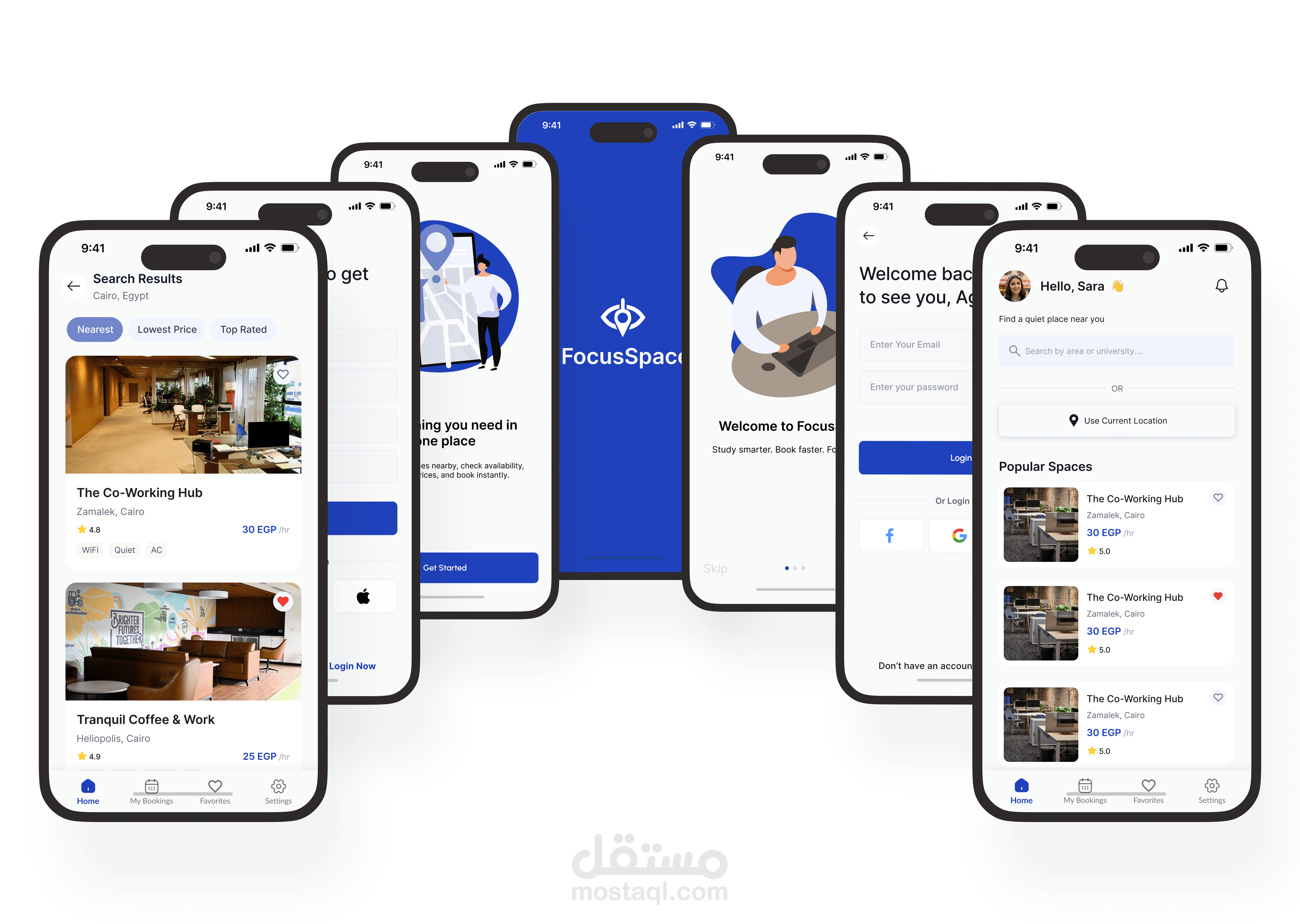 تصميم تطبيق حجز أماكن عمل ومذاكرة (UI/UX Case Study)