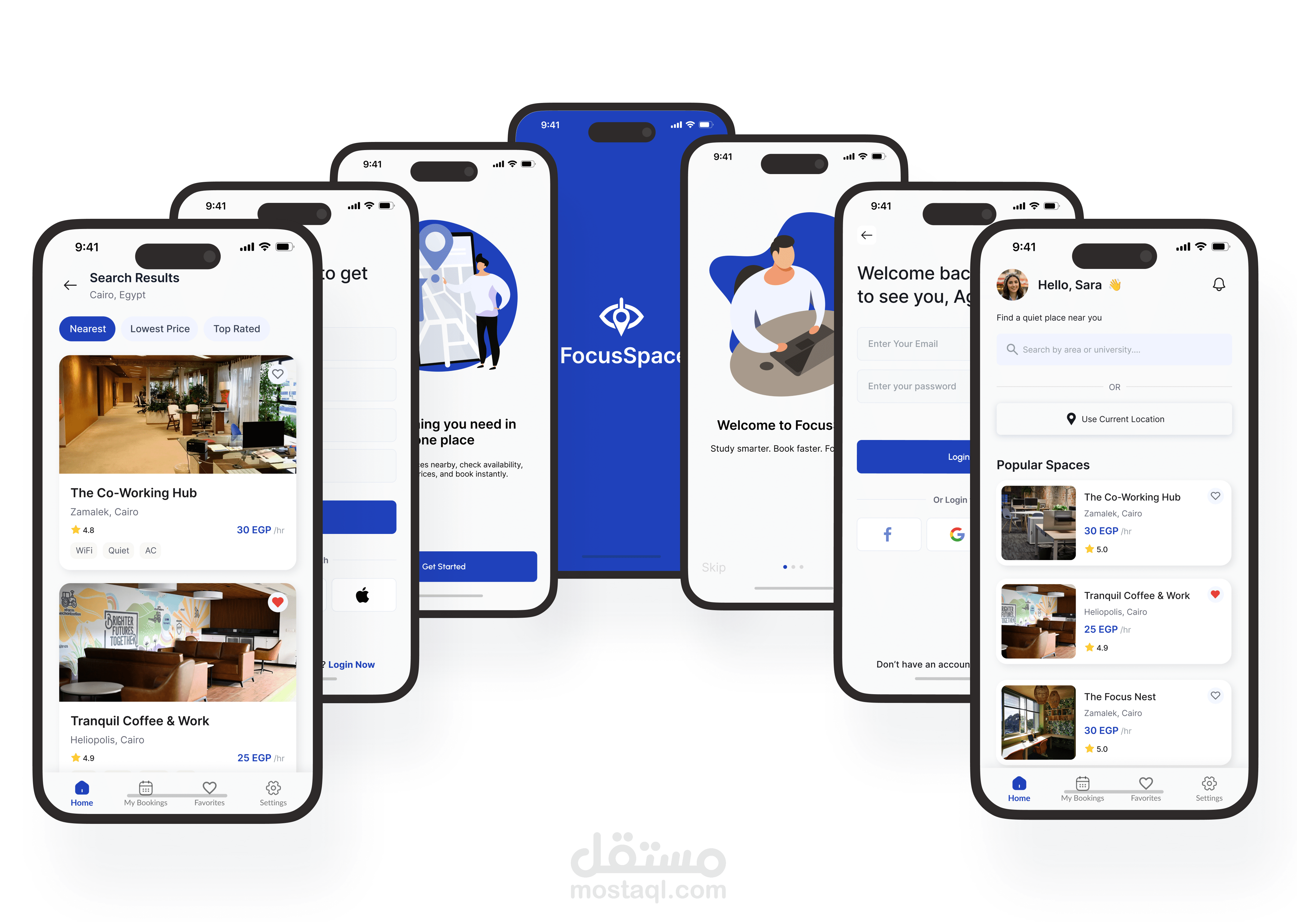 تصميم تطبيق حجز أماكن عمل ومذاكرة (UI/UX Case Study)
